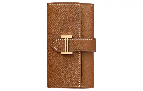 HERMES Bearn Gold tone Lock Epsom Calfskin Key Pouch Women's 37 Gold Brown