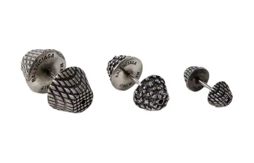 Balenciaga Brass Stud Earrings Men's Silver