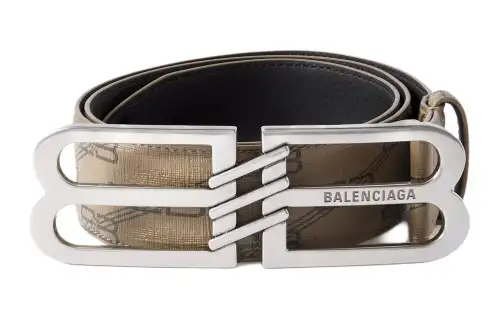 Balenciaga Emblem Smooth Buckle Design Leather Belts Men's Gray Width 4CM