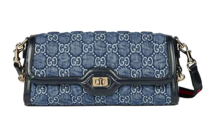 GUCCI Gucci, removable foldable straps with zipper, denim shoulder bag, blue one-shoulder bag