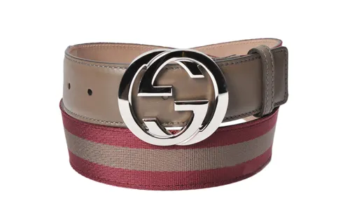 GUCCI Interlocking G Canvas Belts Men's Coffee Width 4cm