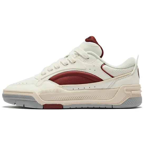 Erke Skateboard Shoes Women's Low-Top Microcrystal White Bordeaux Red