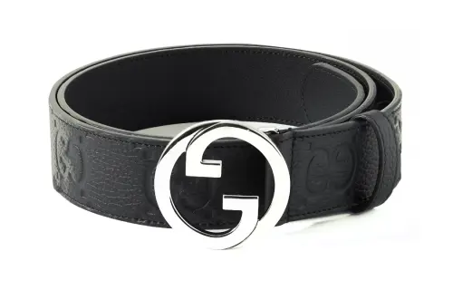 GUCCI Blondie Cow Leather Belts Men's Black Width 4cm