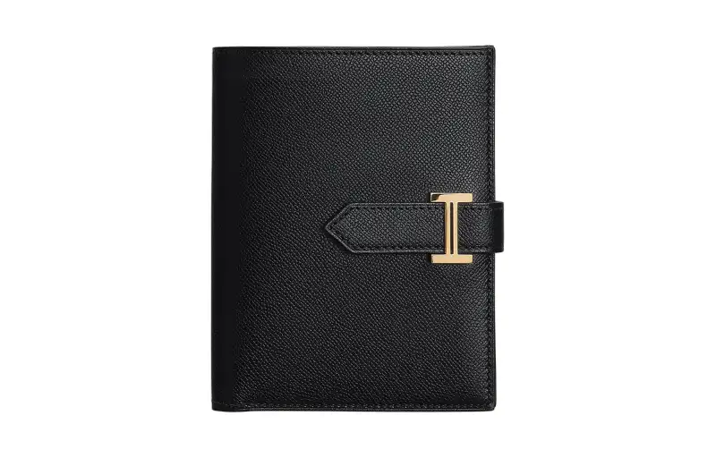 HERMES Bearn Gold tone Lock Madame Calfskin Wallet Women's 89 Noir Black
