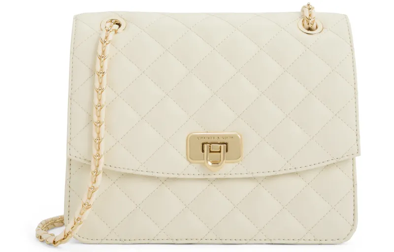 CHARLES&KEITH Pu Shoulder Bag Medium Women's Black/Beige /Cream