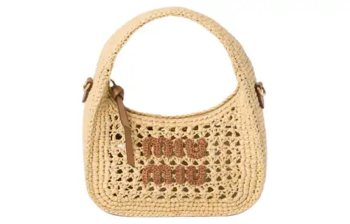 MIU MIU Wander Leather Crescent Bag, Shoulder Bag, Crossbody Bag, Handbag Women's Natural Cognac