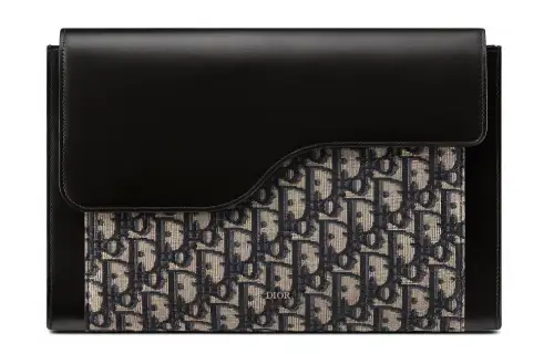DIOR Smooth Cow Leather Protective Shell Laptop Bag Men's Black/Beige