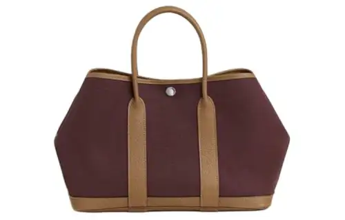 HERMES Garden Party Canvas With Negonda Calfskin Handbag 30 Women's Burgundy & Brown