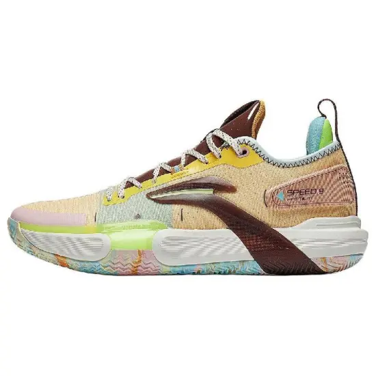 LINING Speed 9 Premium Basketball Shoes Men Low-Top Yellow Brown Blue
