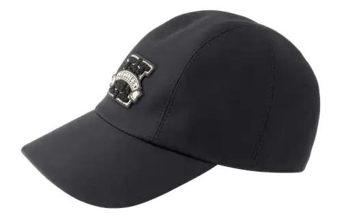 HERMES H Sellier Cotton Baseball Caps Unisex Black