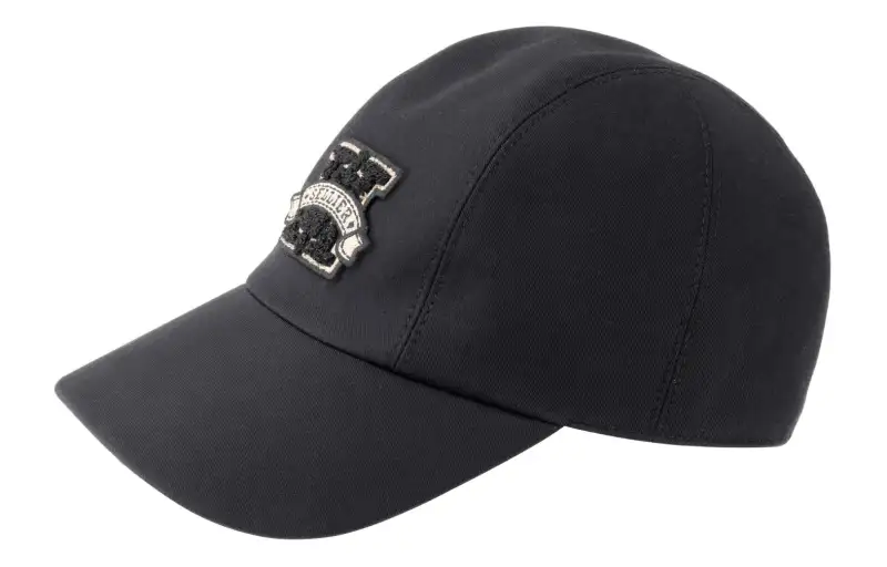HERMES H Sellier Cotton Baseball Caps Unisex Black