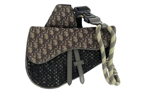 DIOR Canvas Saddle Bag, Shoulder Bag, Crossbody Bag, Fanny Pack, Sling Bag Men's Black & Brown