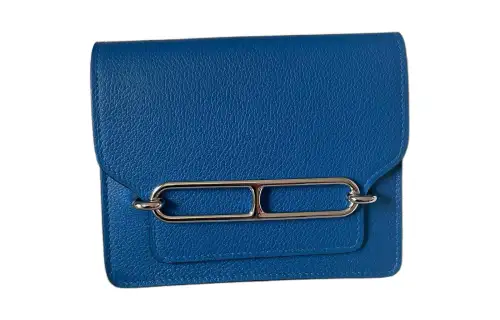 HERMES Roulis Evercolor Calfskin Pig Nose Card Holder, Wallet, Waist Pack Unisex I7 Bleu Zellige Mosaics Blue