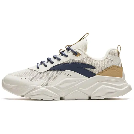 ANTA Casual Shoes Men Low-Top Ivory White/Light Ink Blue/Oatmeal Light Brown