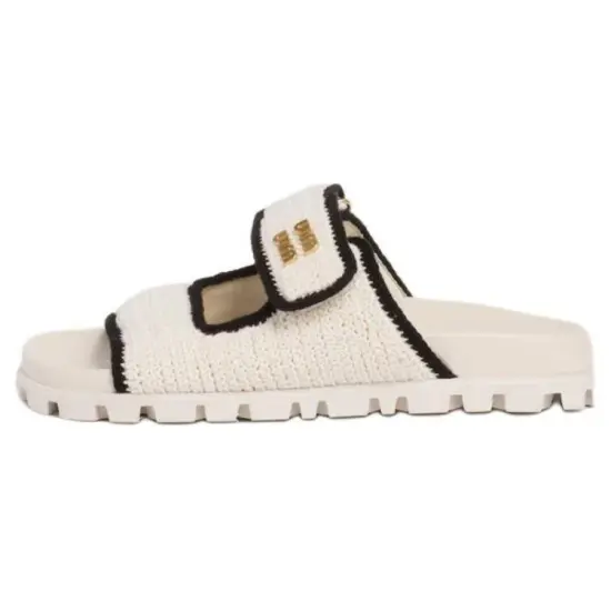 MIU MIU Slide Slippers Women's Beige