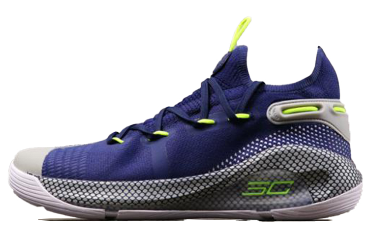 Under Armour Curry 6 Curry 6 round toe lace-up fabric shock-absorbing, non-slip, wear-resistant and breathable mid-top practical basketball shoes men's dark blue