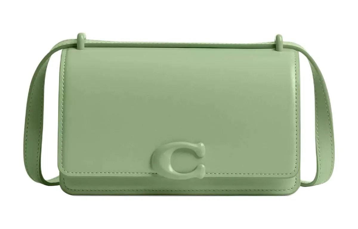 COACH Bandit Calfskin Shoulder Bag, Crossbody Bag Small Women's Silver & Light Pistachio