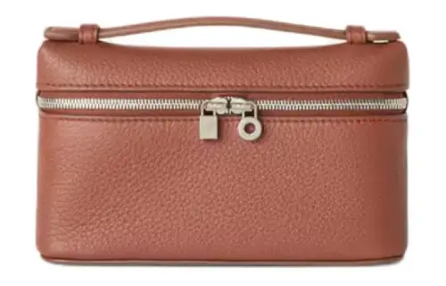 Loro Piana ExtraPocket Two Way Zip Closure Litchi Grain Cow Leather Clutch Mini Women's Red Brown