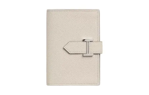 HERMES Bearn Silver Tone Buckle Epsom Leather Card Holder Women's M4 Gris Pale Cream Gray