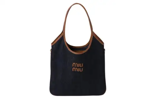 MIU MIU Denim Tote Bag, Shopping Bag, Shoulder Bag, Handbag Women's Dark Blue