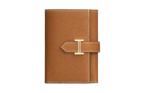 HERMES Bearn Epsom Calfskin Wallet Women's 37 Gold Brown