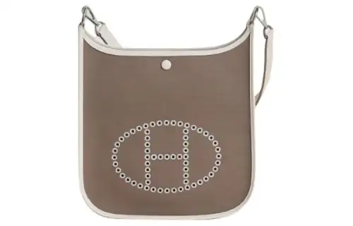 HERMES Evelyne Officier Canvas And Swift Calfskin Crossbody Bag, Shoulder Bag 29 Women's Gray/White
