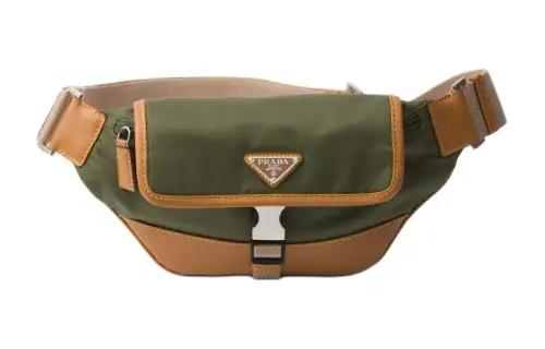 PRADA Leather Shoulder Bag, Fanny Pack Men's Army Green & Caramel