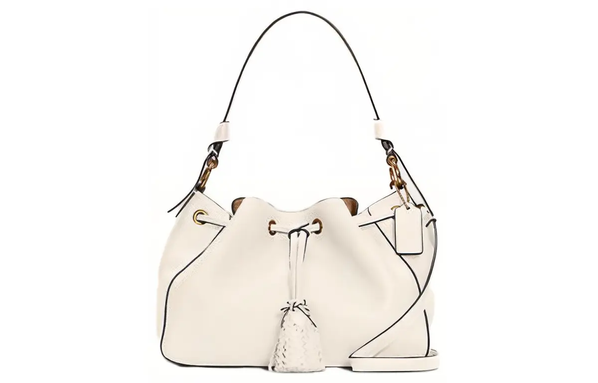 COACH Everly Leather Bucket Bag, Shoulder Bag, Crossbody Bag, Handbag Large Women's Chalk White