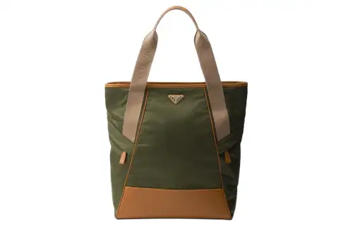 PRADA Leather Handbag Men's Army Green & Caramel