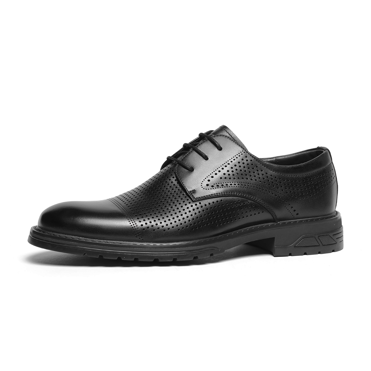 VOLO Rhino Derby Shoes Lace-up Business Summer Hollow Breathable Commuting Wedding Shoes Genuine Leather Formal Leather Shoes Men's Black