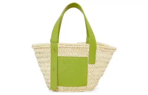 LOEWE Basket Palm Leaf With Calfskin Basket Bag, Tote Bag, Shopping Bag, Handbag Small Women's Natural & Prairie Green