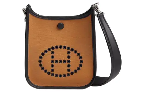 HERMES Evelyne Officier Canvas And Swift Calfskin Shoulder Bag, Crossbody Bag 16 Women's Brown