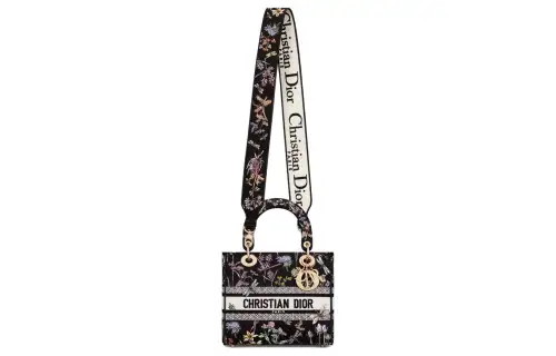 DIOR Embroidery Shoulder Bag, Crossbody Bag, Handbag Medium Women's Black & Multicolor