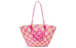 LOEWE Anagram Basket Calfskin Handbag, Shoulder Bag Women's Natural & Fuchsia