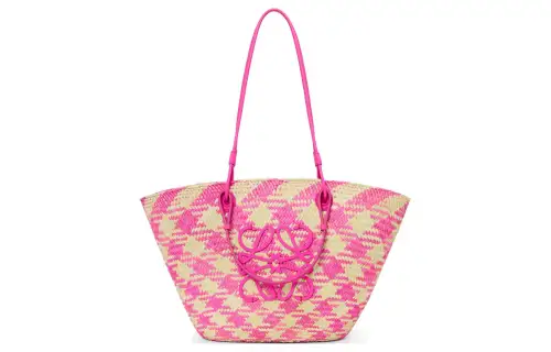 LOEWE Anagram Basket Calfskin Handbag, Shoulder Bag Women's Natural & Fuchsia
