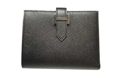 HERMES Bearn Epsom Calfskin Wallet, Card Holder, Wallet Unisex Noir Black