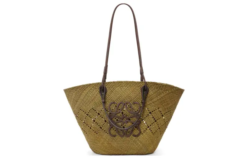 LOEWE Anagram Basket Palm Tote Bag, Shopping Bag, Handbag, Shoulder Bag Women's Olive & Chestnut