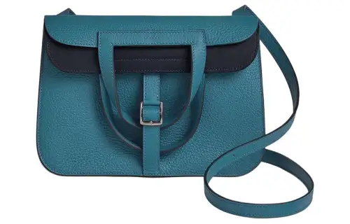 HERMES Halzan Clemence Bullock Leather Horse Hoof Bag, Handbag, Shoulder Bag, Crossbody Bag Women's New Denim Blue