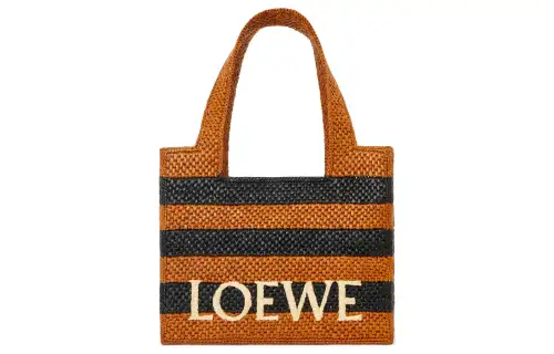 LOEWE Raffia Tote Bag, Shopping Bag, Shoulder Bag, Crossbody Bag, Handbag Women's Black & Honey Gold