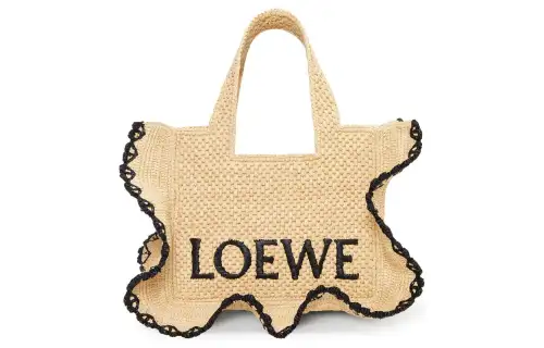 LOEWE Font Tote Raffia Shoulder Bag, Crossbody Bag, Handbag Small Women's Natural & Black