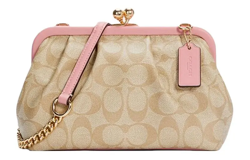 COACH Kisslock Artificial Leather Crossbody Bags Women's Cherry Blossom Pink & Khaki Monogram