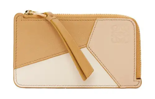 LOEWE Puzzle Calfskin Card Holder Women's Angora & Taupe & Gold