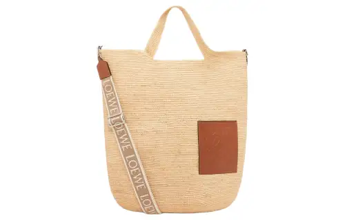 LOEWE Calfskin With Raffia Handbag, Shoulder Bag, Crossbody Bag Large Women's Natural & Tan