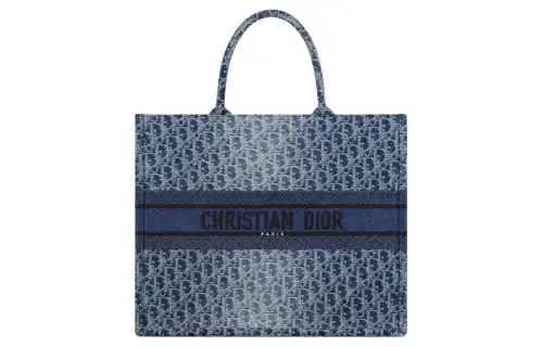 DIOR BookToteOBLIQUE Jacquard Fabric With Denim Panel Tote Bag, Shopping Bag, Handbag Large Women's Blue
