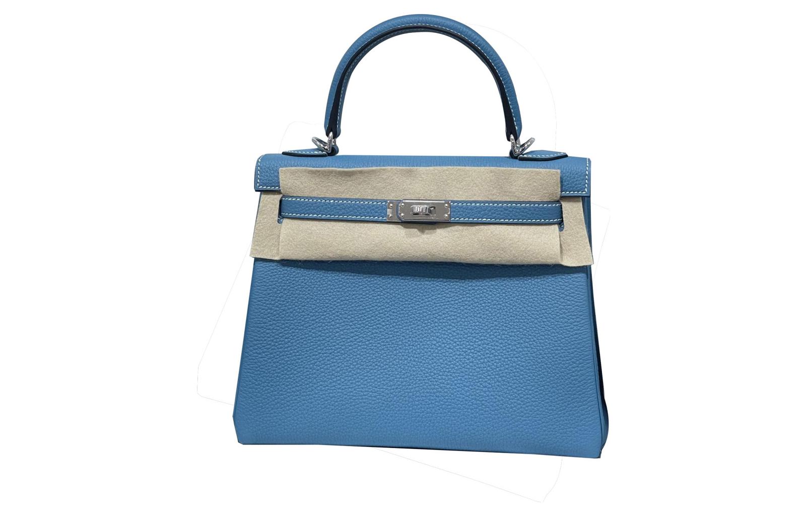 HERMES Kelly Togo Calfskin Kelly Bag, One Shoulder Handbag 25 Women's D2 NEW BLEU JEAN New Denim Blue