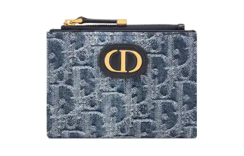 DIOR 30 MontaigneOBLIQUE Jacquard Denim With Canvas Wallet Women's Blue