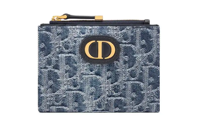 DIOR 30 MontaigneOBLIQUE Jacquard Denim With Canvas Wallet Women's Blue