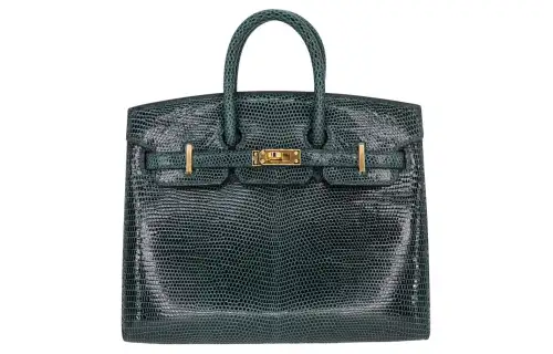 HERMES Birkin Shiny Lizard Skin Birkin Bag Handbag 20 Women's 6O Vert Cypress & Cyan & Pine Green