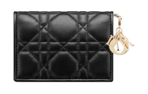 DIOR Lady Dior Lambskin Card Holder Women's Black