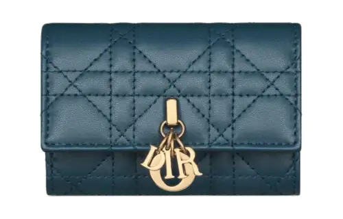DIOR Lambskin Wallet Women's Dark Blue